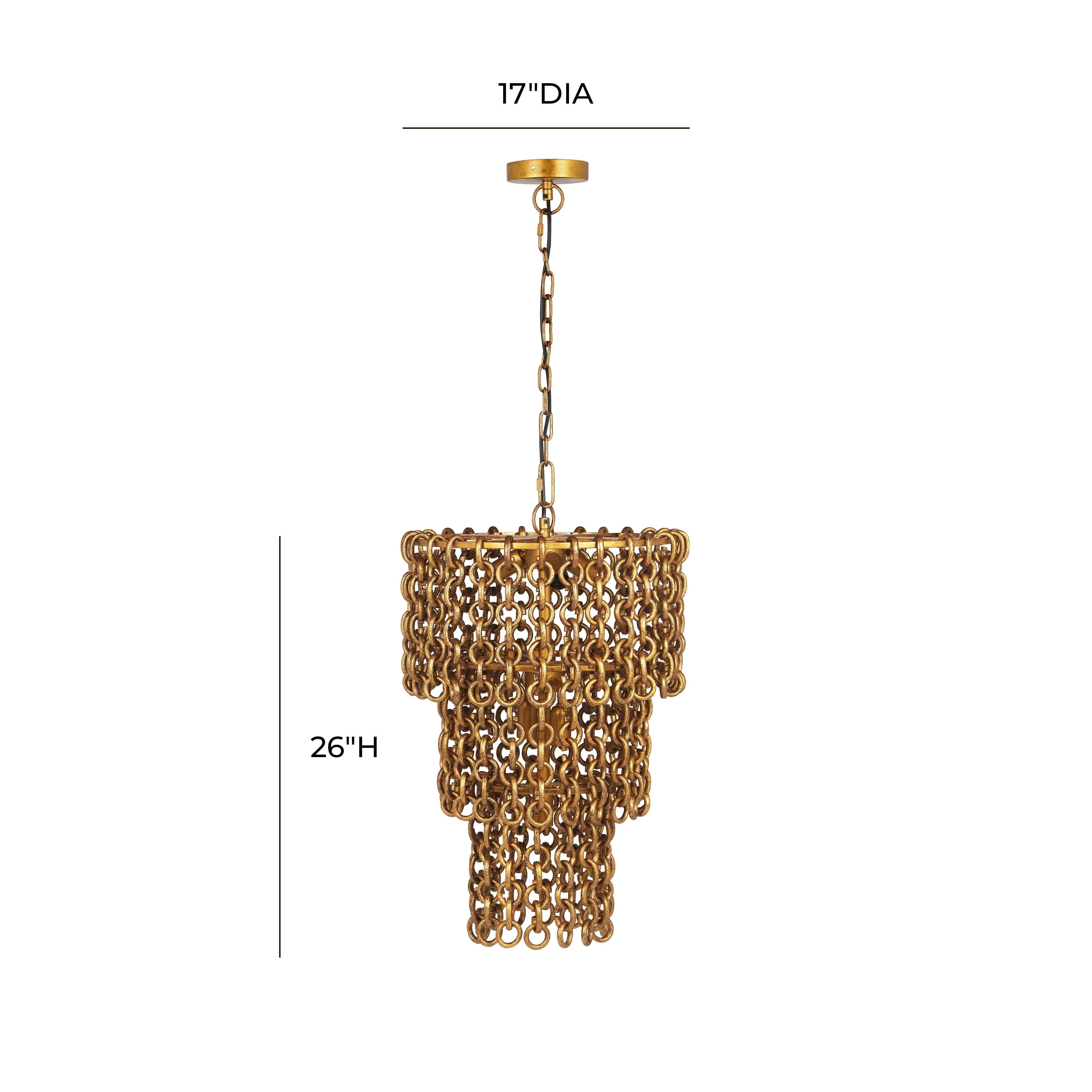 Nirsa Brass Chain Link 3-Tier Chandelier - Image 6