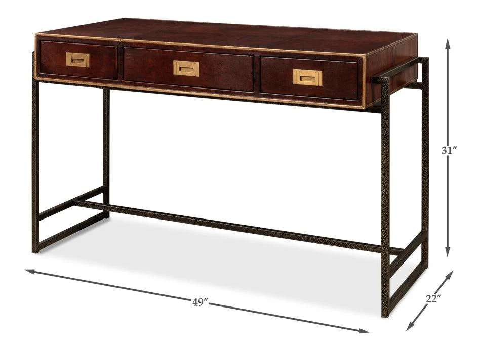 Old Brown Leather Desk - Image 5