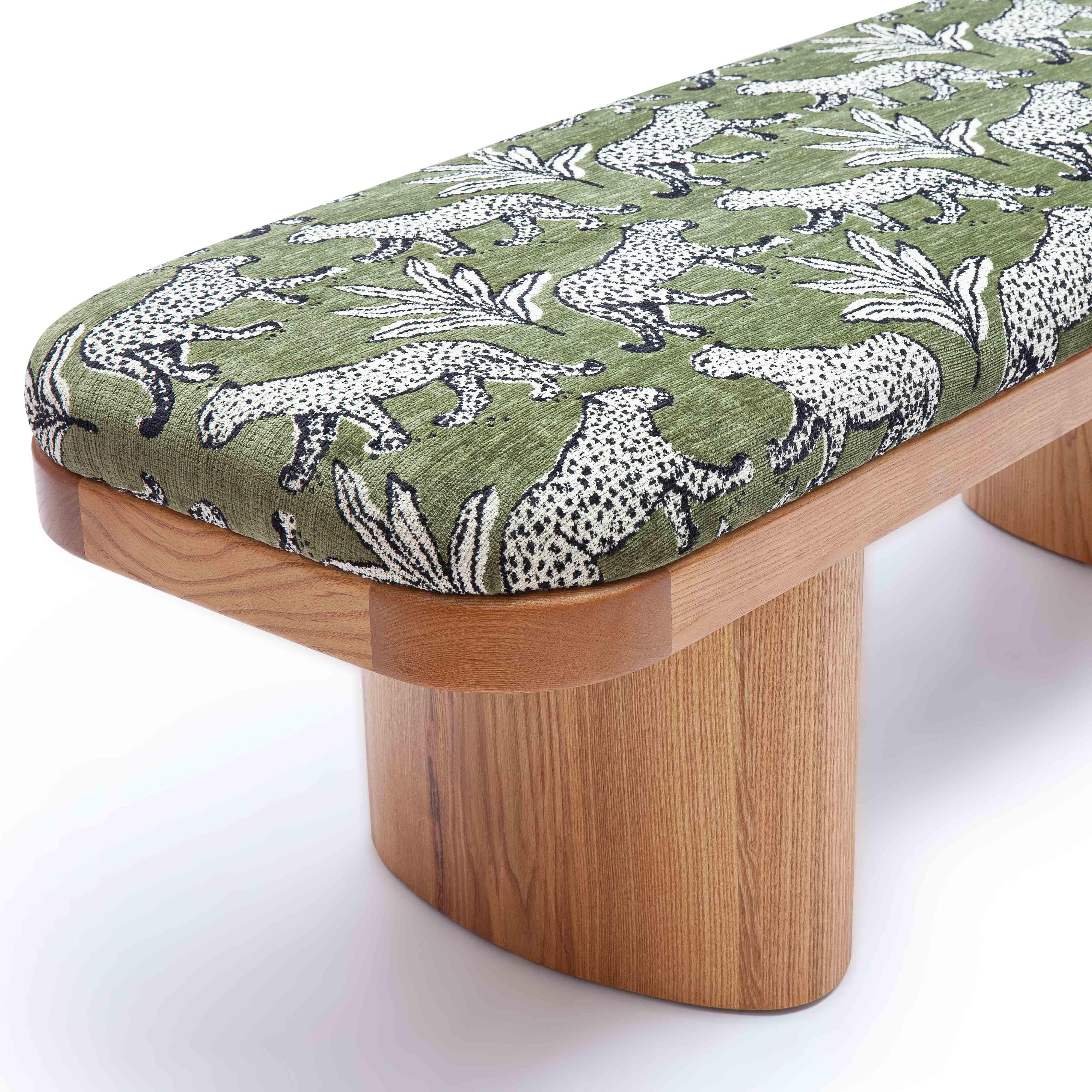 Ollie 48" Olive Green Leopard Performance Jacquard Bench - Image 6