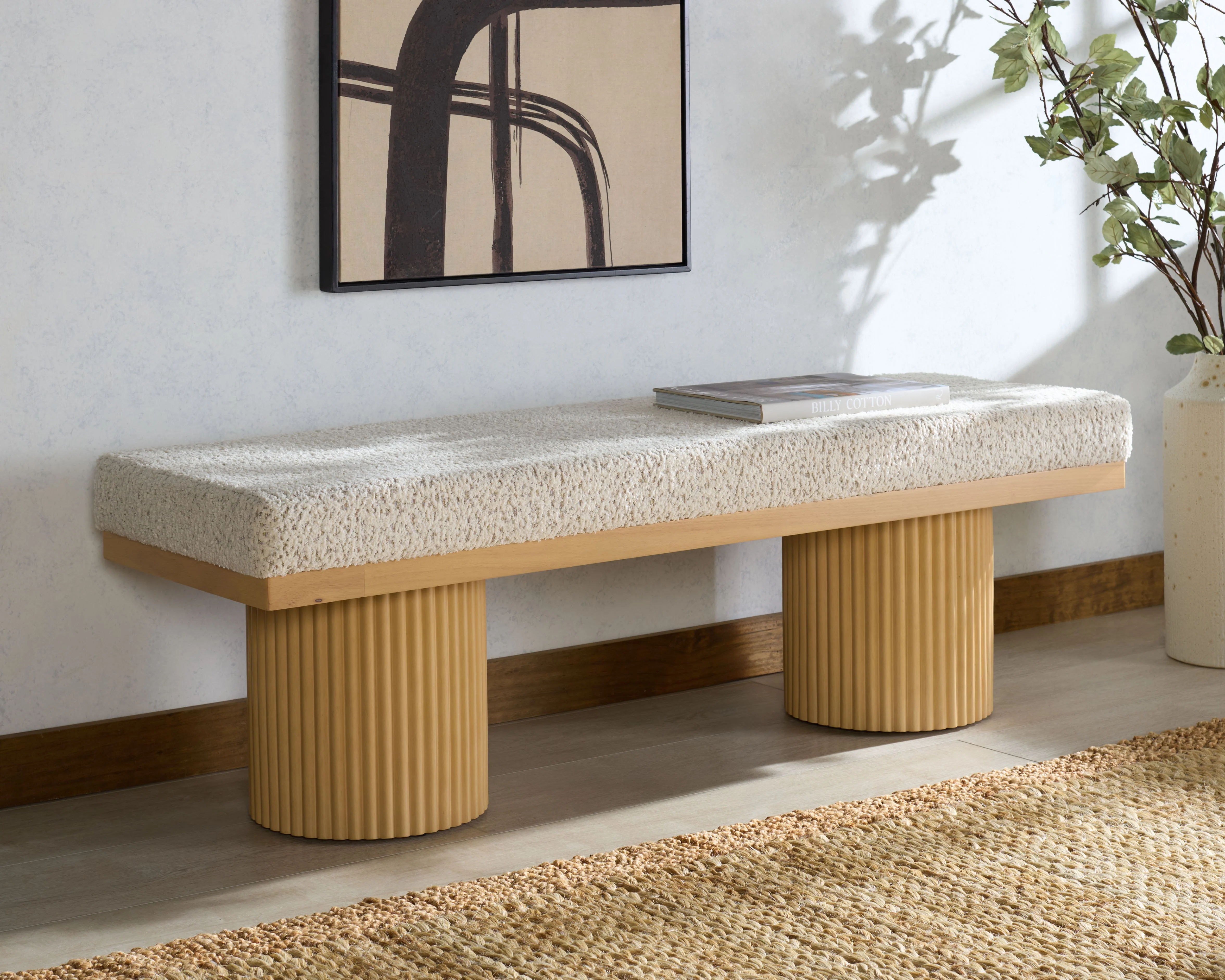 Oneida Boucle And Reeded Leg Bench - Image 2