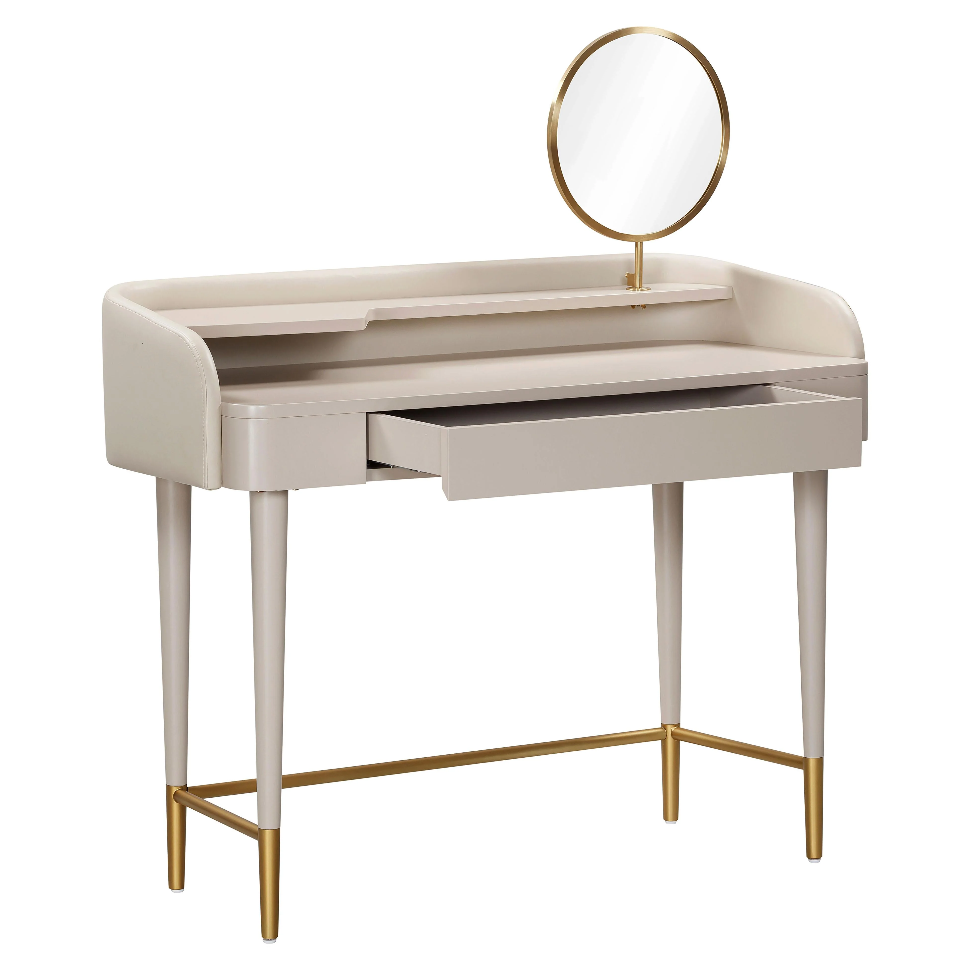 Penelope Taupe Vegan Leather Wrapped Vanity - Image 8