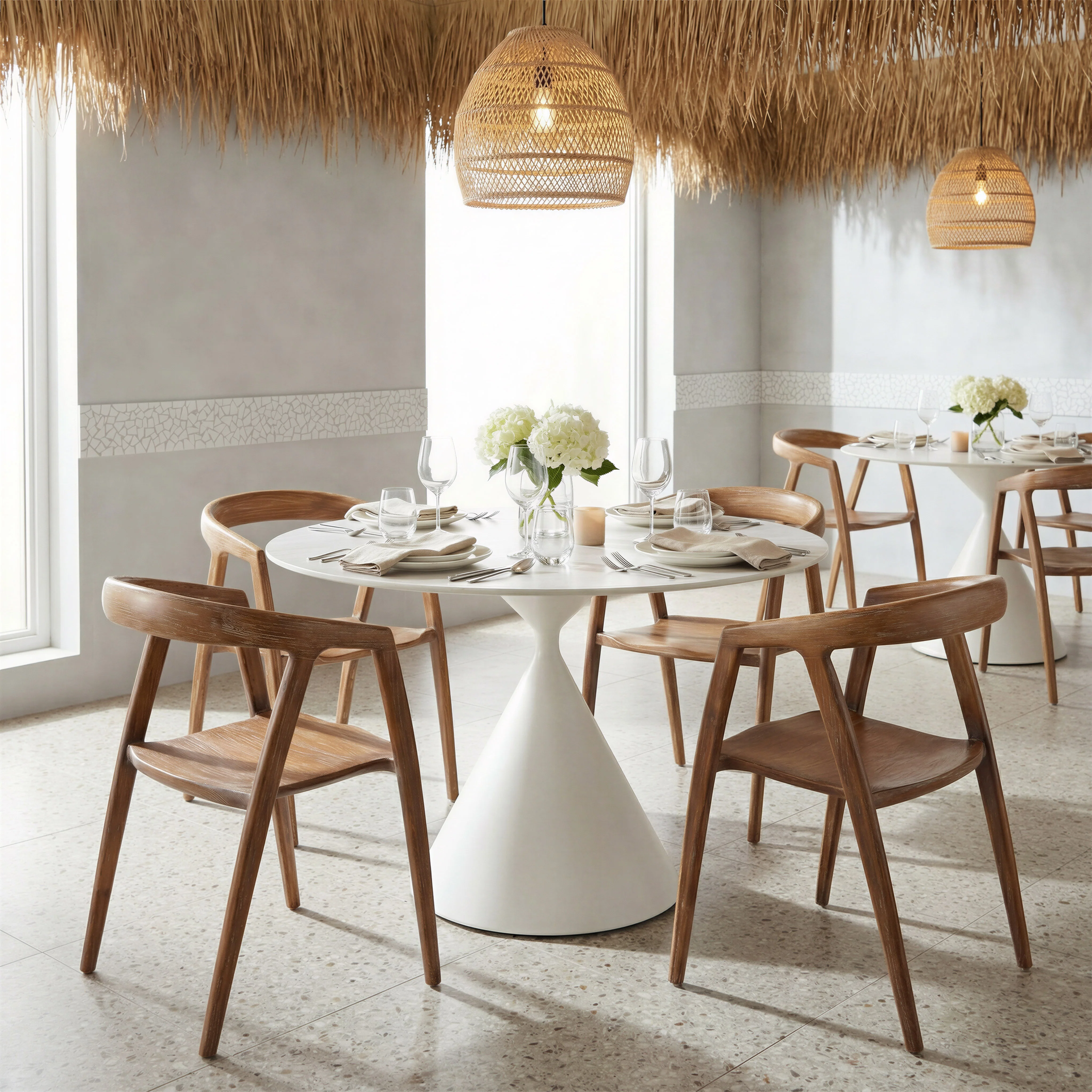 Plinn Dining Table Light Beige & White - Image 7