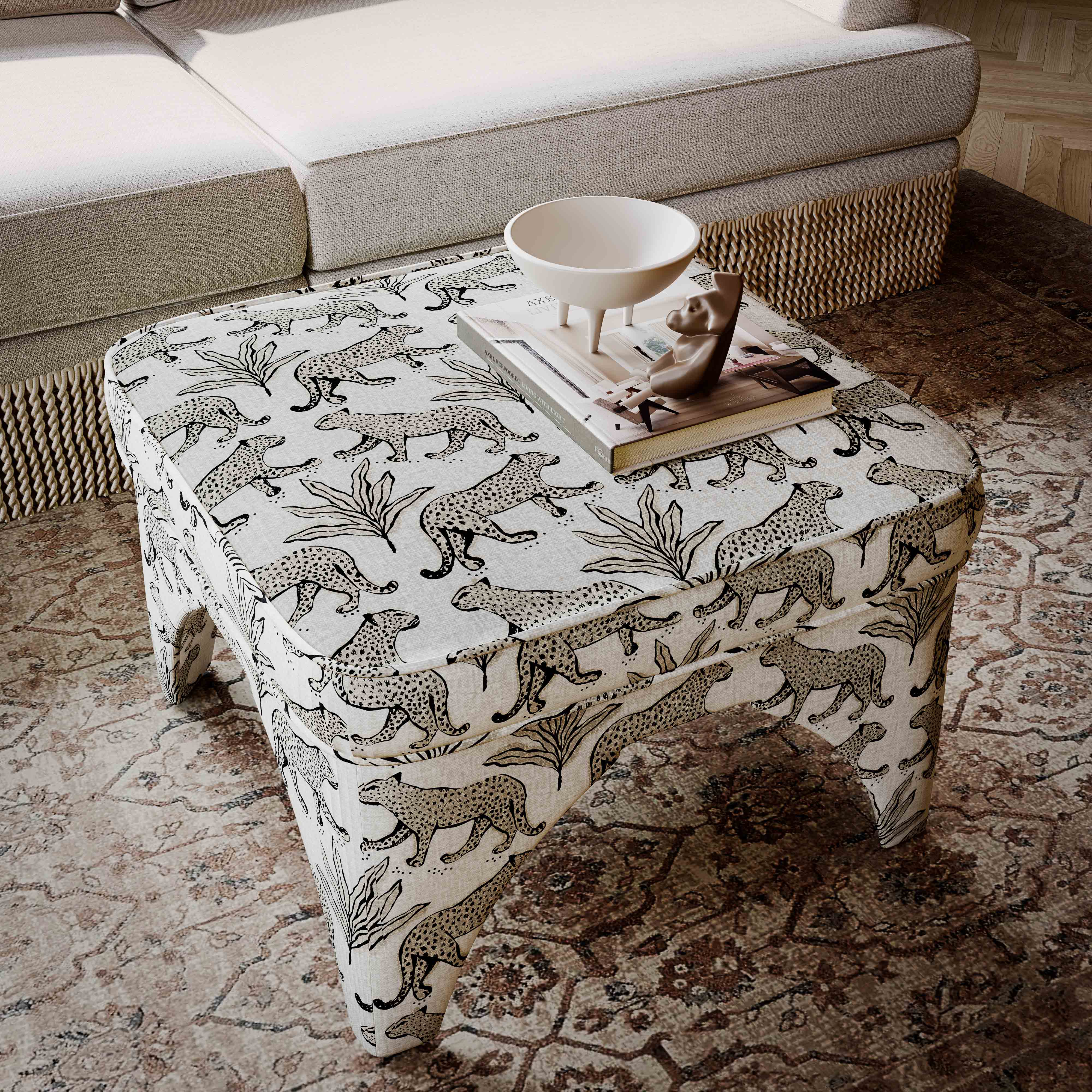 Raji Leopard Performance Jacquard Ottoman - Image 2