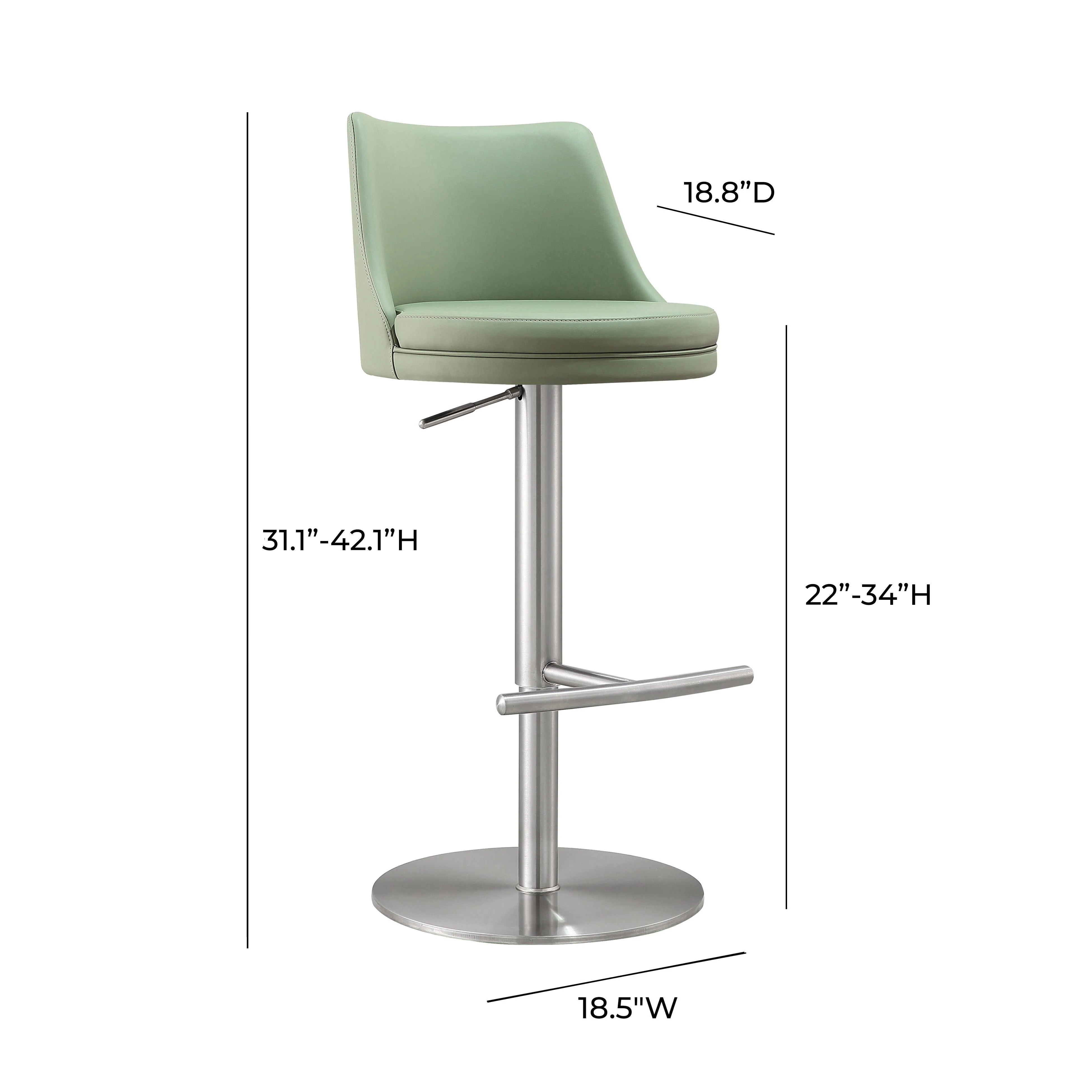 Reagan Sea Foam Green and Silver Adjustable Stool - Image 9