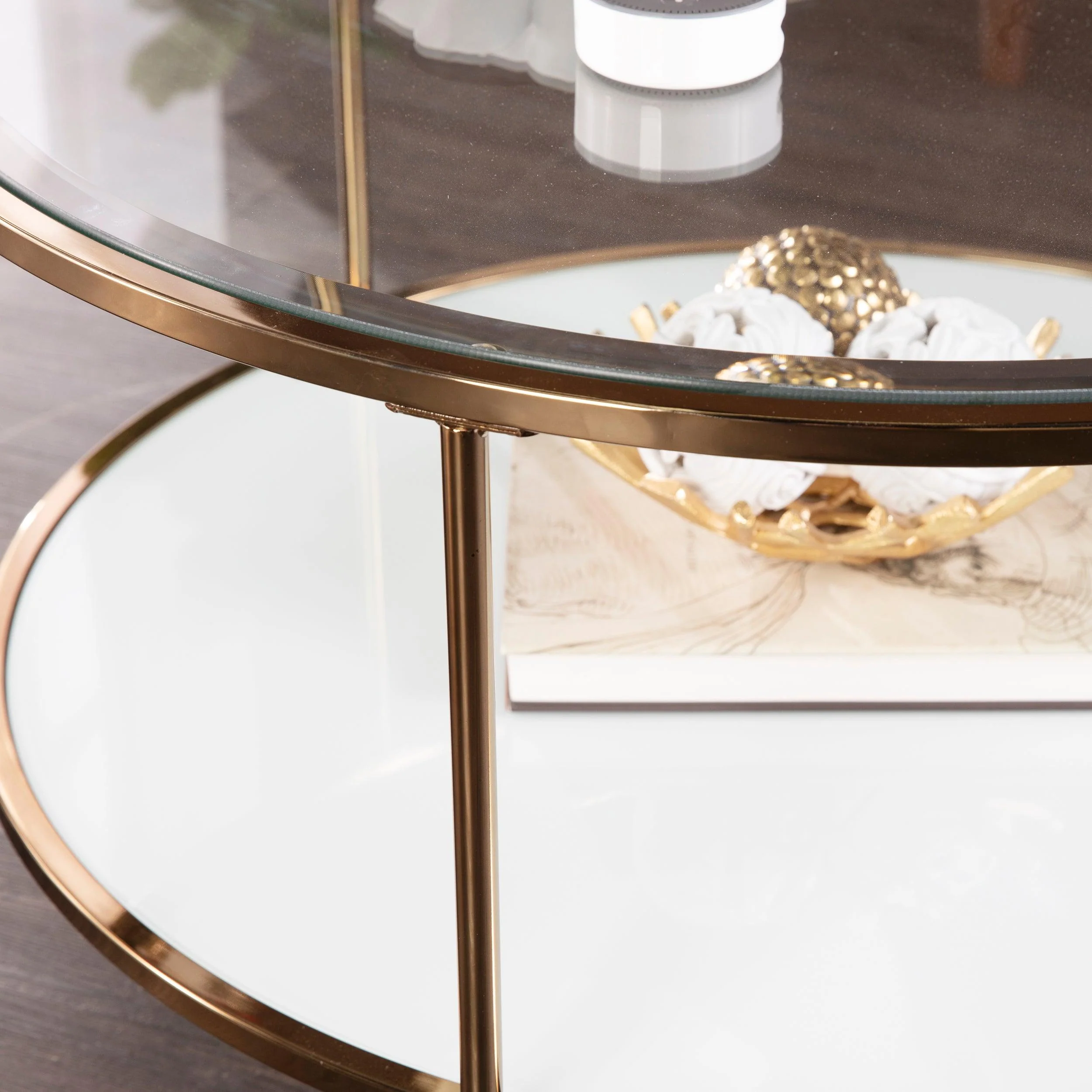 Risa Round Coffee Table w/ Storage - Gold - Image 2