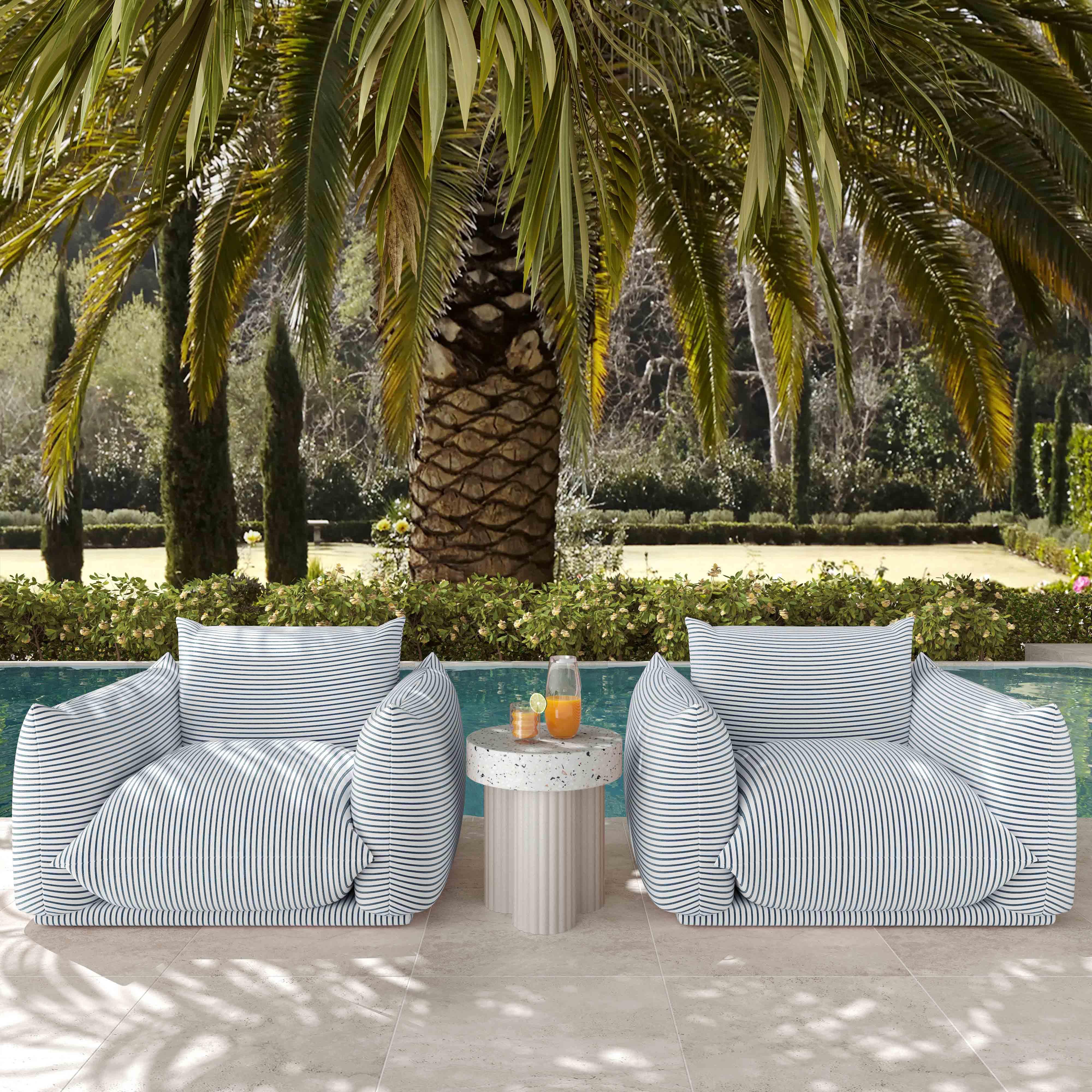 Saint Tropez Pearl and Striped Stuffed Outdoor Armchair - Image 9