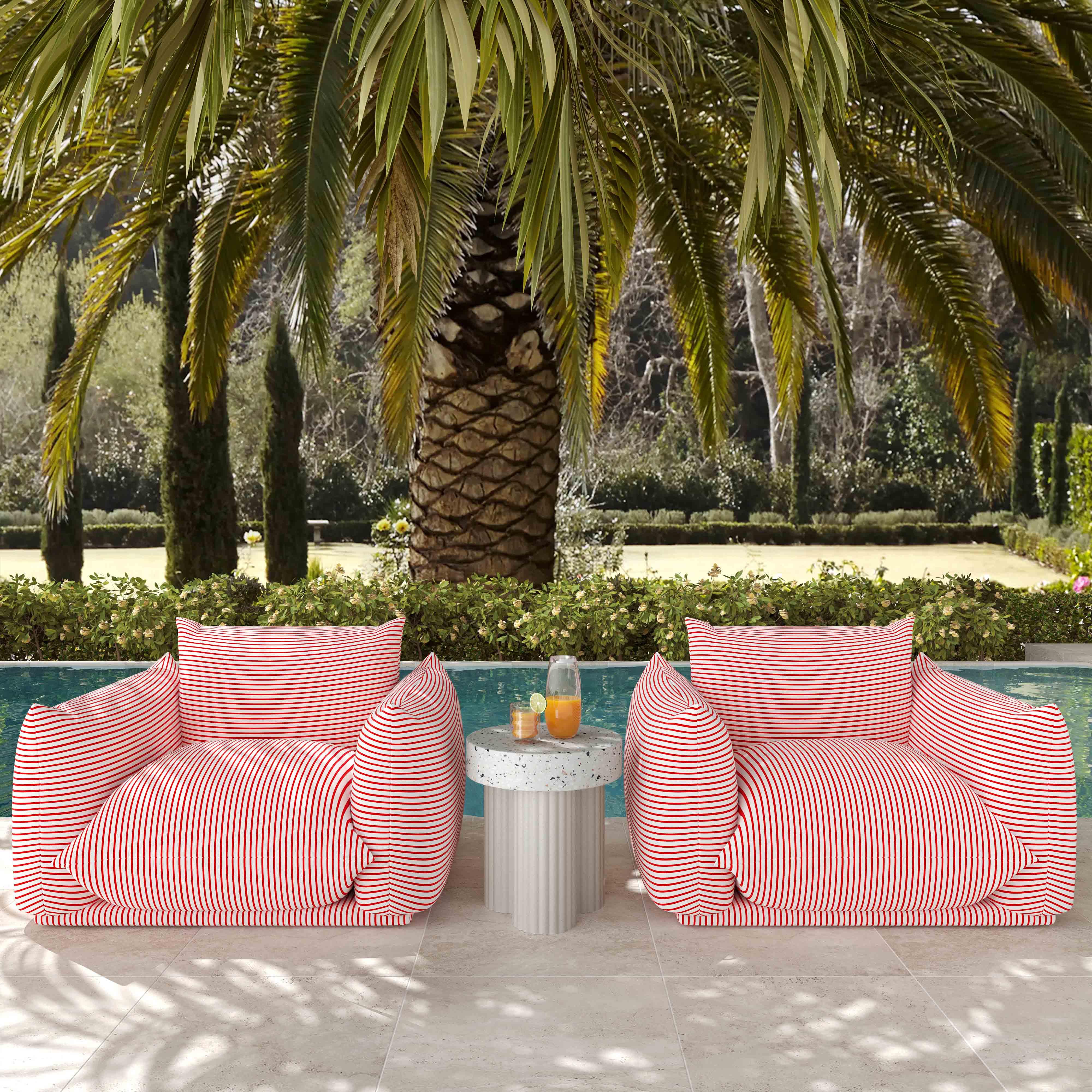 Saint Tropez Pearl and Red Striped Stuffed Outdoor Armchair - Image 2