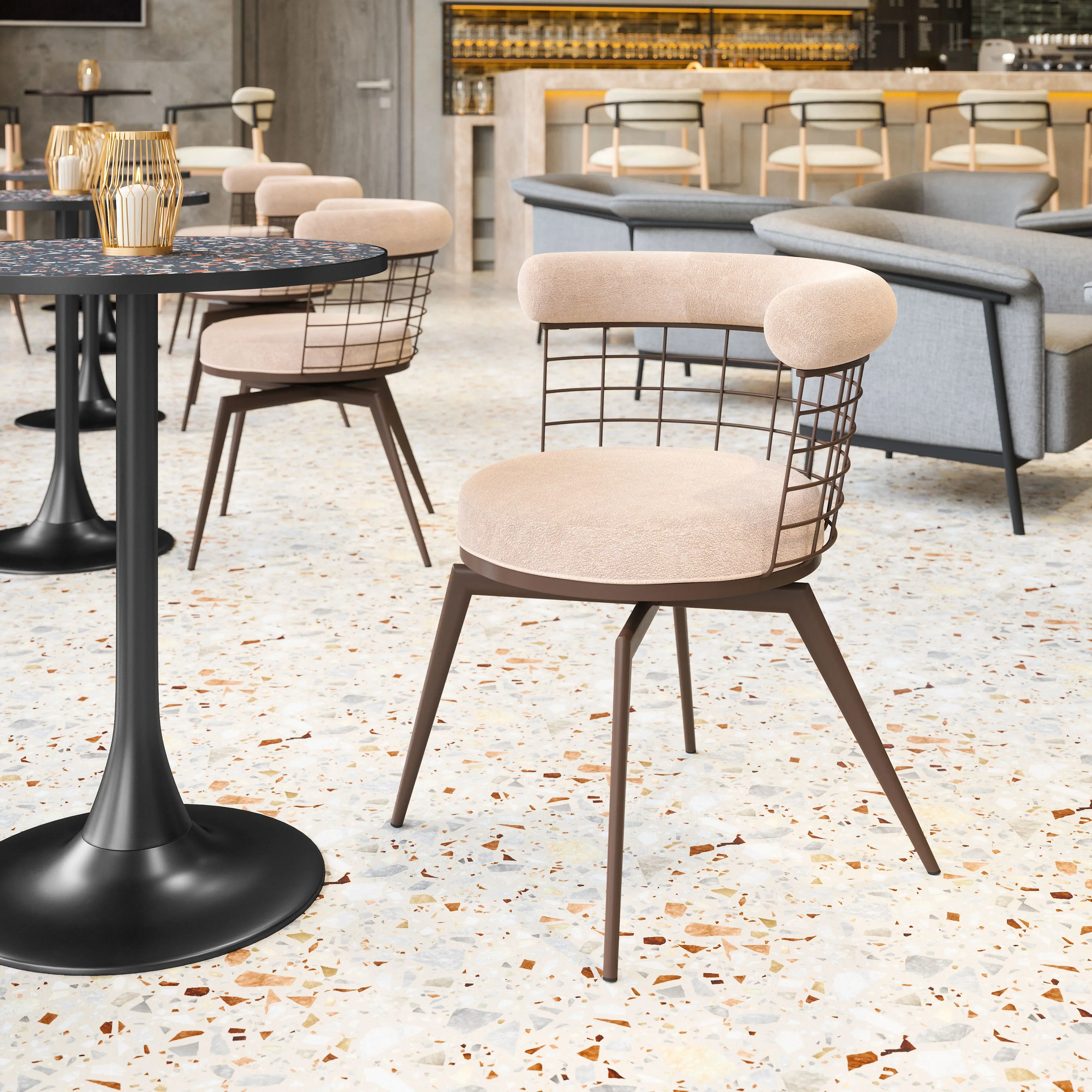 Saku Swivel Dining Chair Beige & Brown - Image 2
