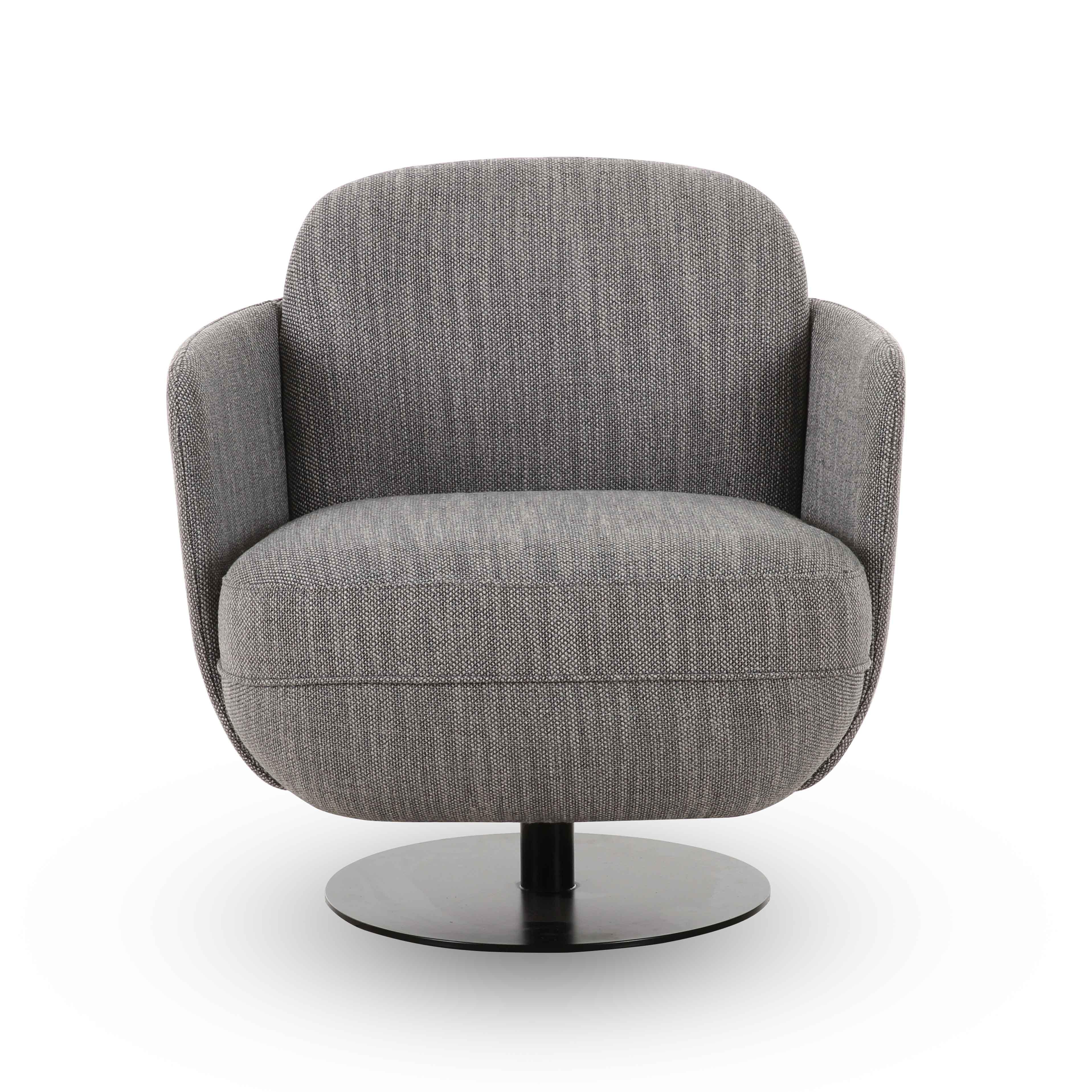 Solange Grey Textured Contract-Grade Weave Fabric Swivel Accent Chair - Image 3