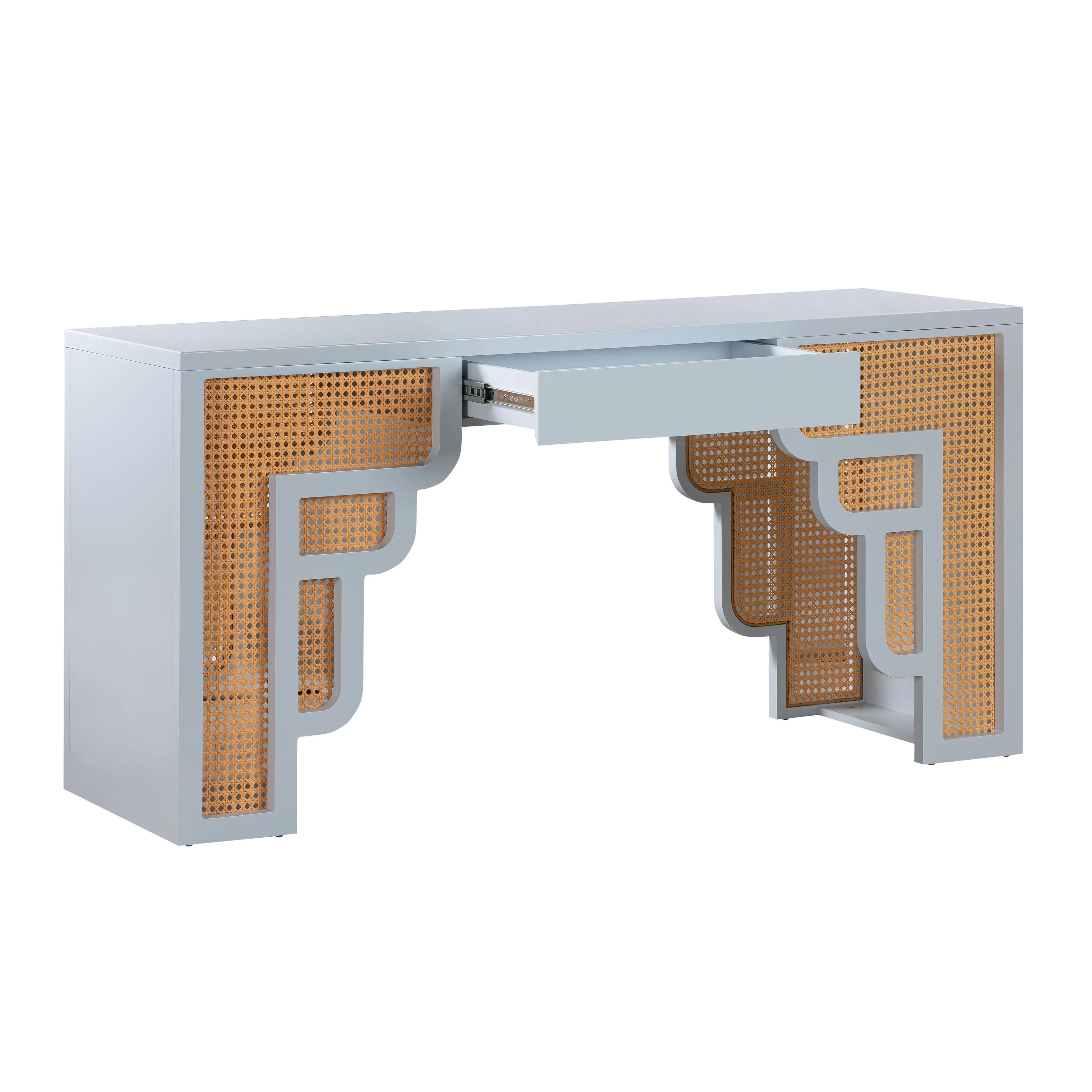 Suzie Pastel Blue & Rattan Executive Desk - Image 4