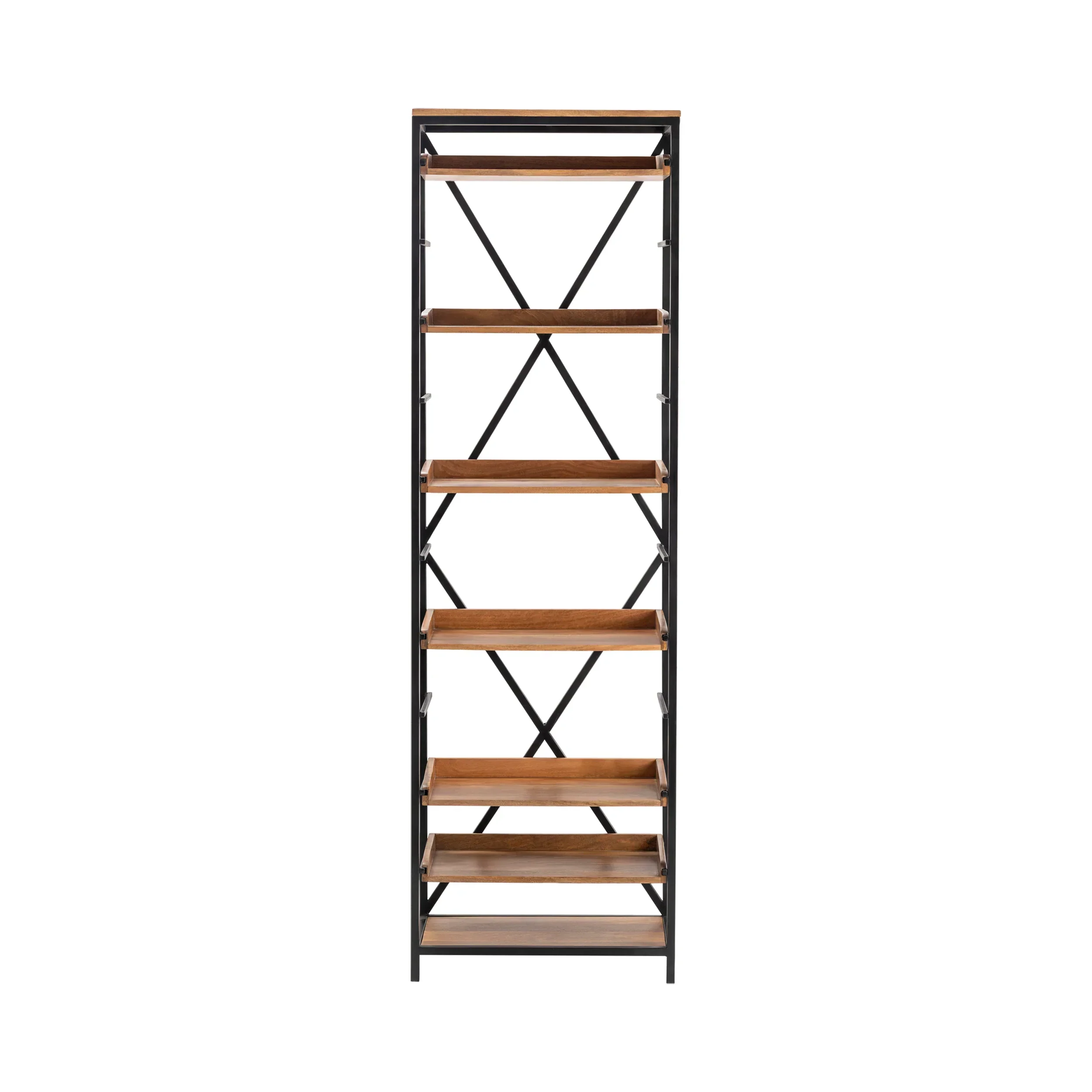 Tall Iron And Wood Bookshelf With Seven Shelves - Image 2