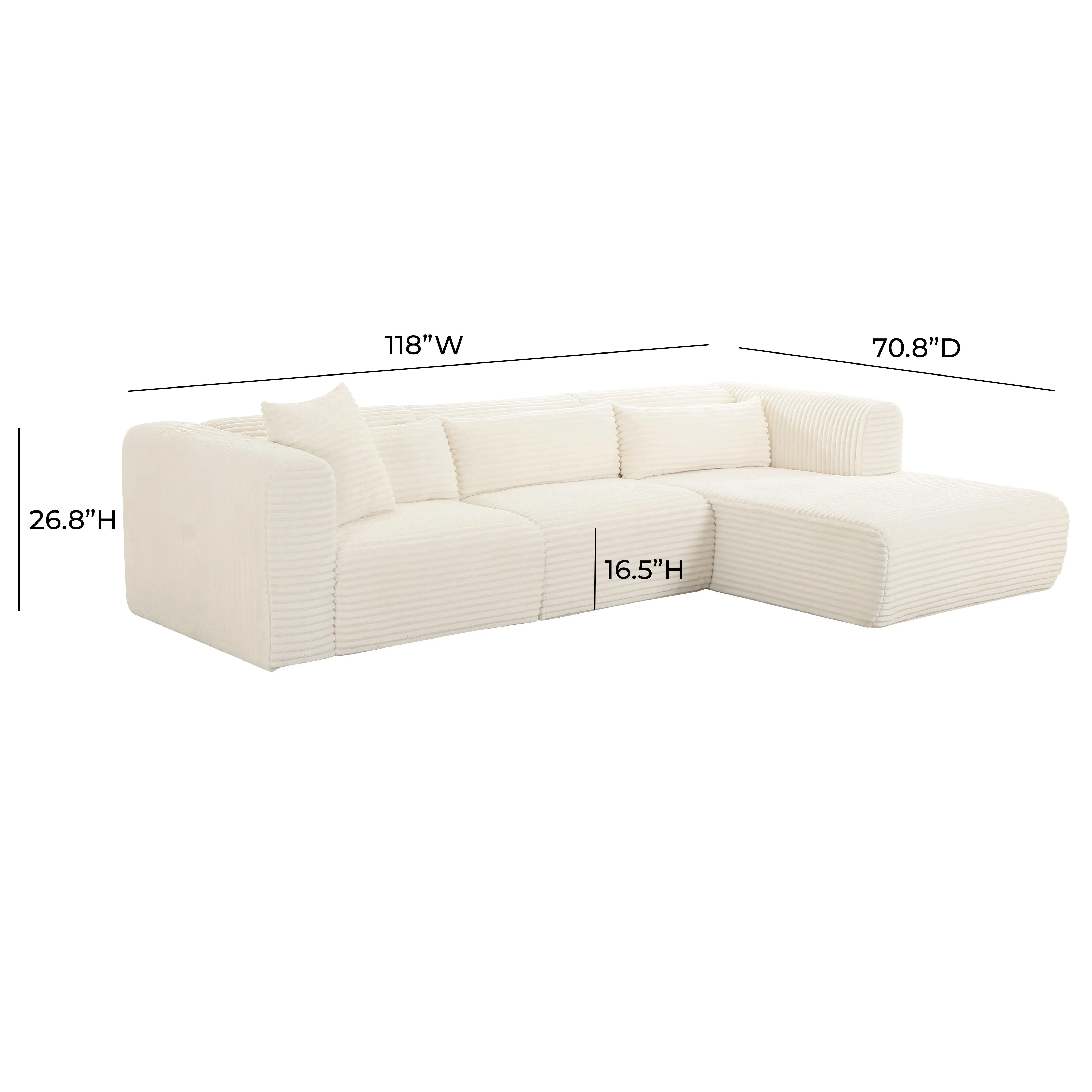 Tarra Fluffy Oversized Cream Corduroy Modular Sectional - Image 6