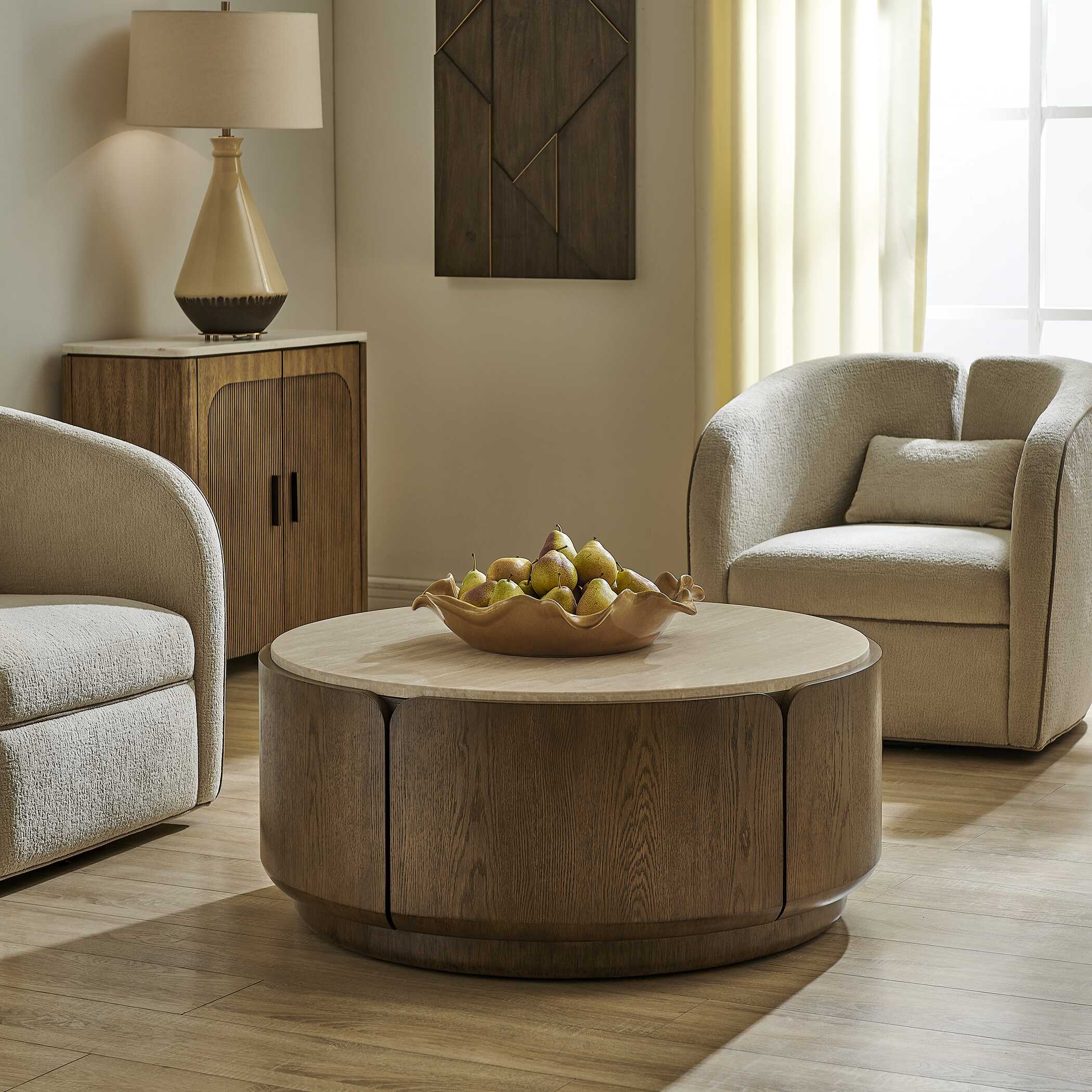 Tindall Round Travertine Coffee Table - Image 2