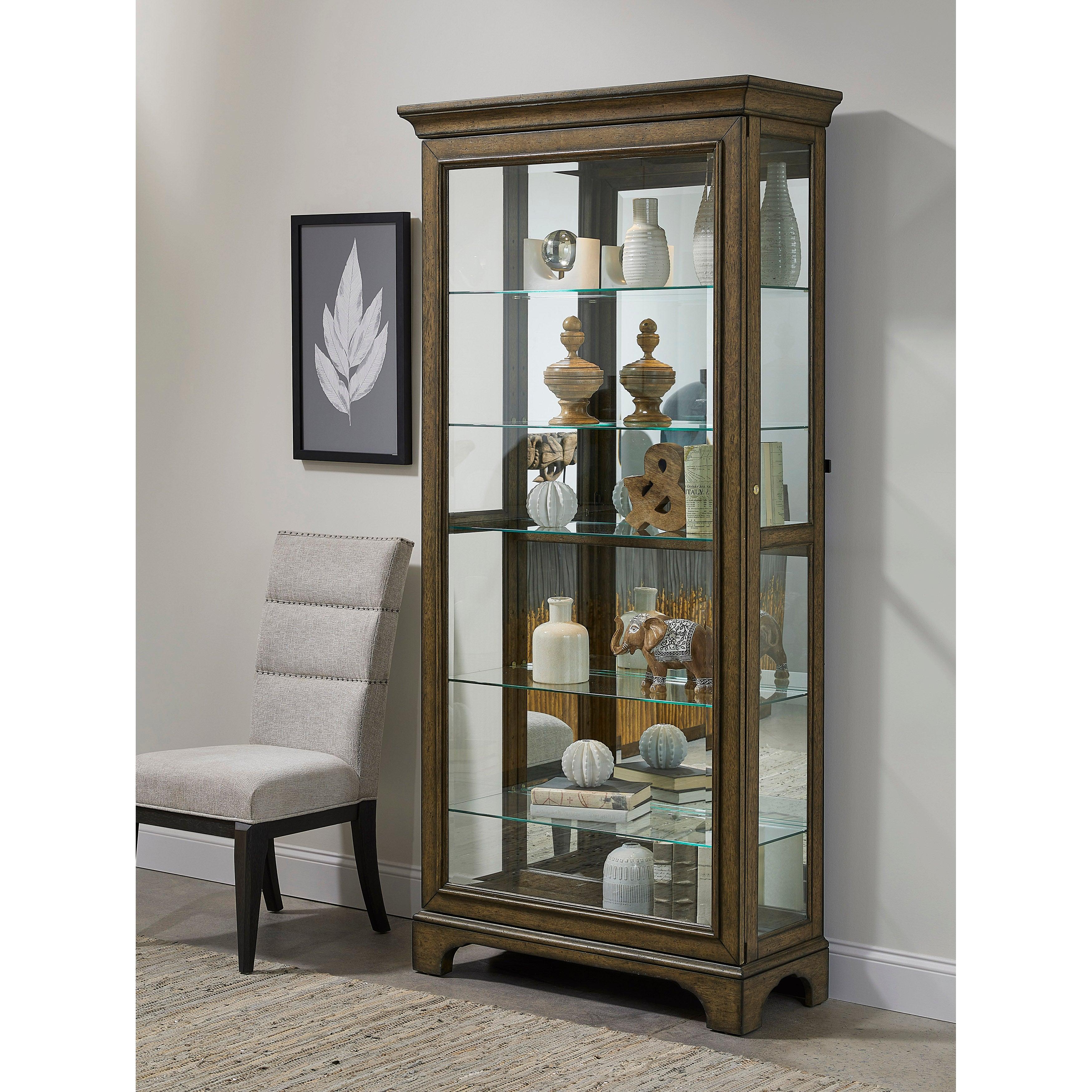 Traditional Sliding Door Curio with Glass Shelves and LED Light - Image 2