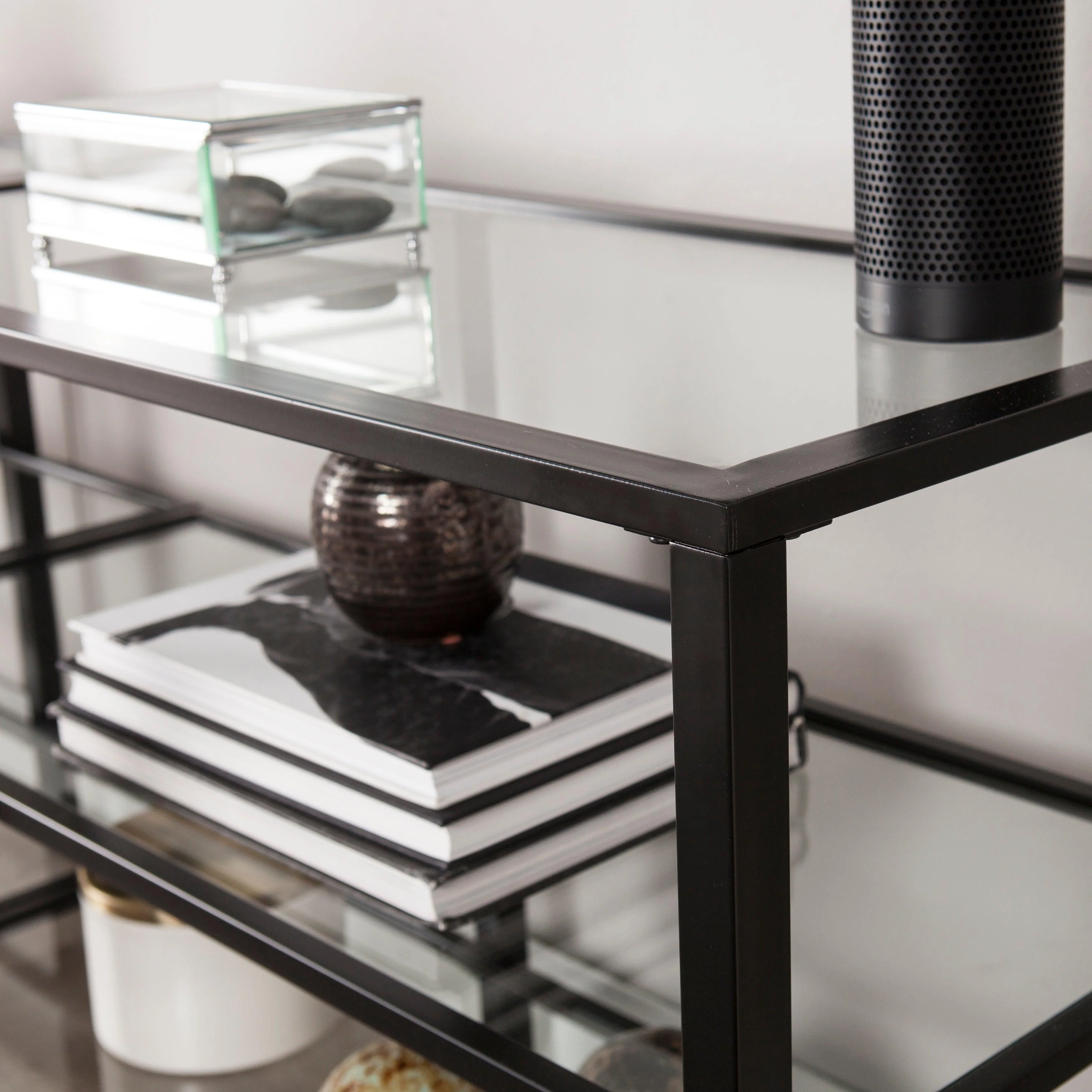 Tyler Metal/Glass Media Stand – Transitional Style - Black - Image 10